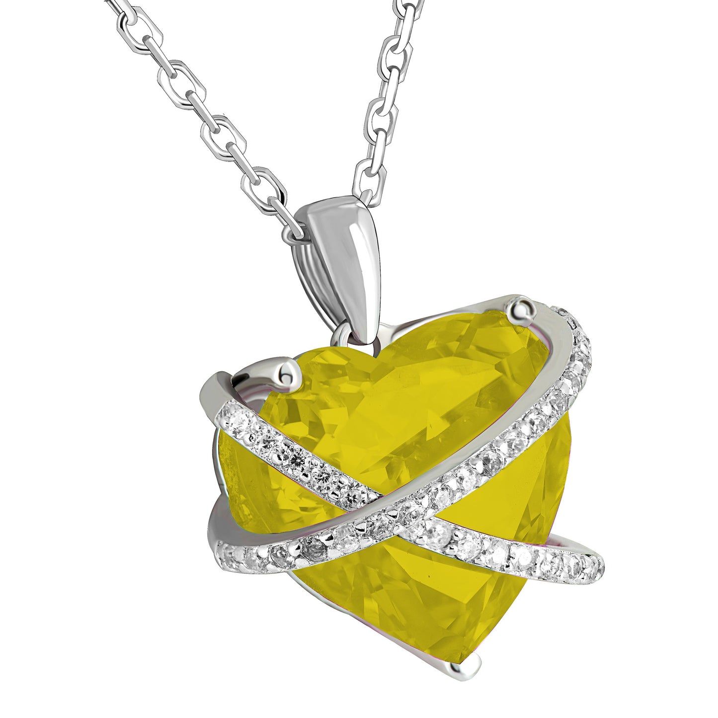 November Birthstone Ladies Real Silver Topaz Lab Diamond Heart Charm Set