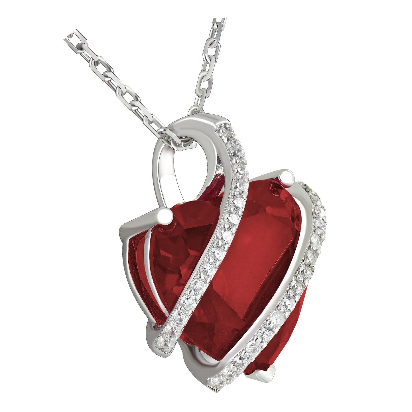 July Birthstone Ladies Real Silver Ruby Lab Diamond Heart Charm Set