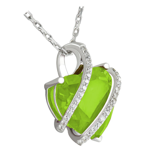 August Birthstone Ladies Real Silver Peridot Lab Diamond Heart Charm Set