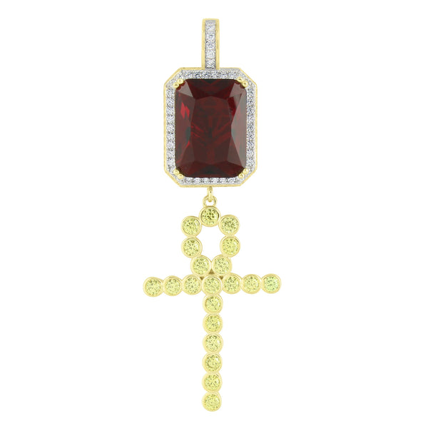 Unique Ruby With Dangling Cross Pendant Gold Over Sterling Silver Lab Created Diamonds