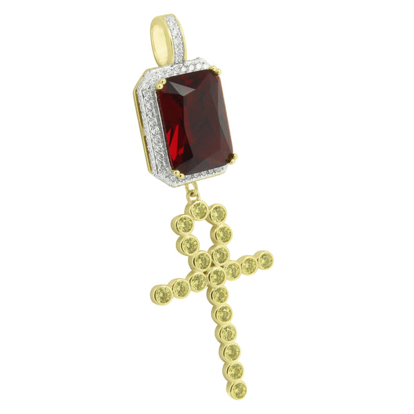 Unique Ruby With Dangling Cross Pendant Gold Over Sterling Silver Lab Created Diamonds