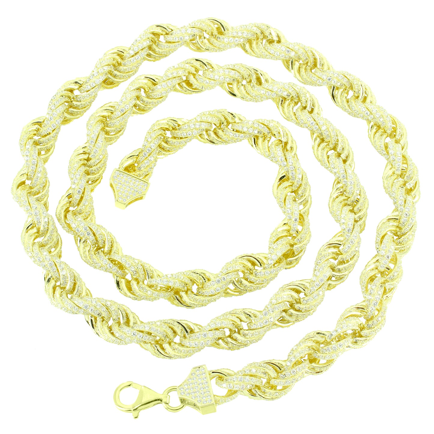 Rope Necklace Sterling Silver 14K Gold Finish 11mm Custom Mens