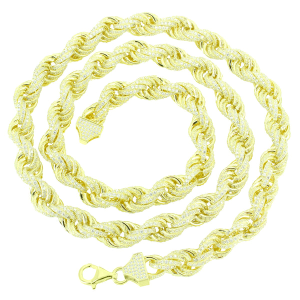 Rope Necklace Sterling Silver 14K Gold Finish 11mm Custom Mens