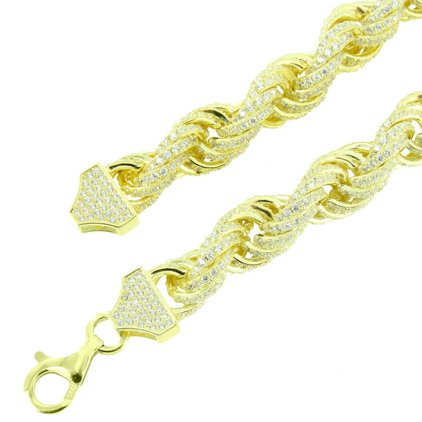 Rope Necklace Sterling Silver 14K Gold Finish 11mm Custom Mens