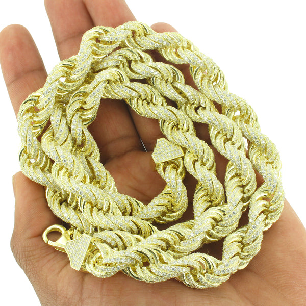 Rope Necklace Sterling Silver 14K Gold Finish 11mm Custom Mens