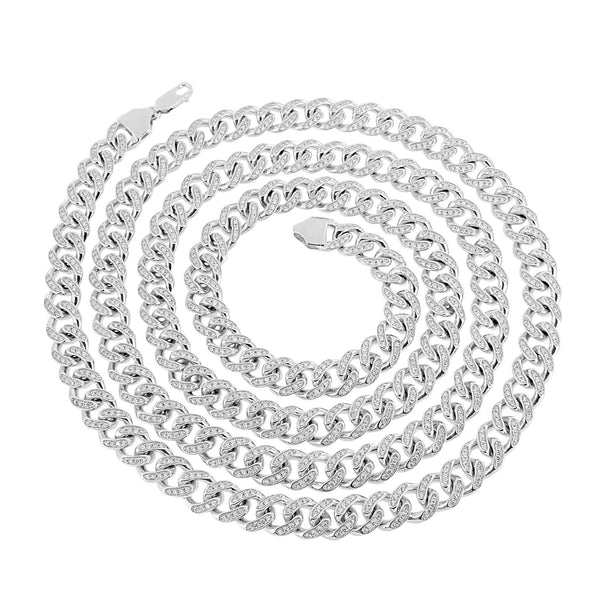 Miami Cuban Mens Necklace 36 Inch Simulated Diamonds 8 MM Sterling Silver