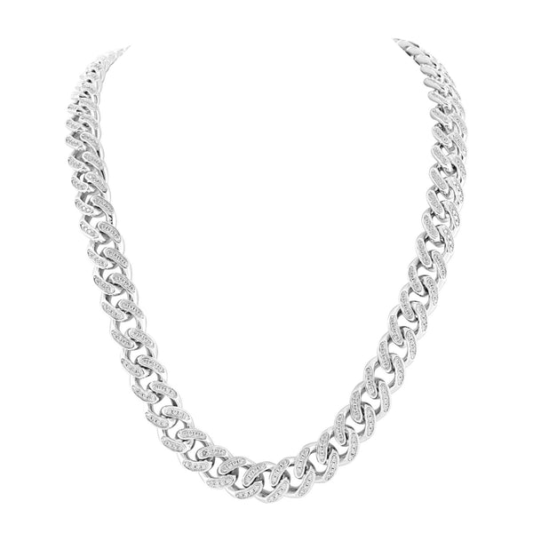 Miami Cuban Mens Necklace 36 Inch Simulated Diamonds 8 MM Sterling Silver
