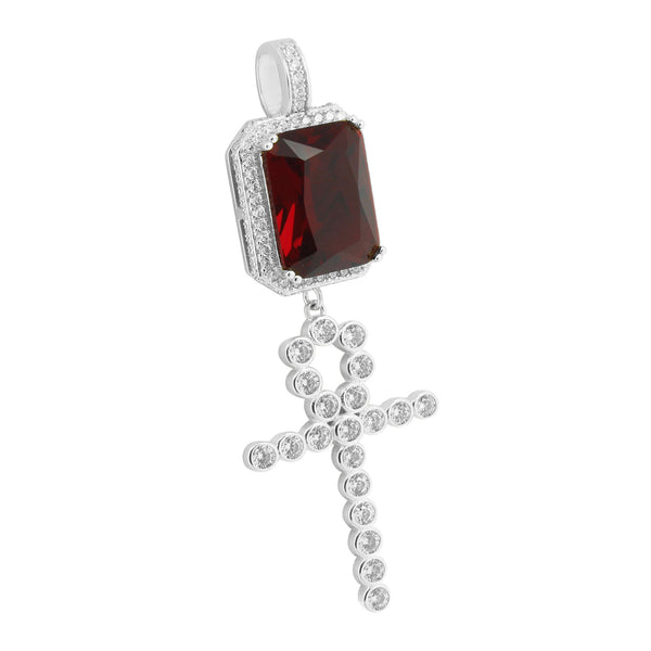 925 Silver Cross Garnet Ruby Pendant Lab Create Diamond