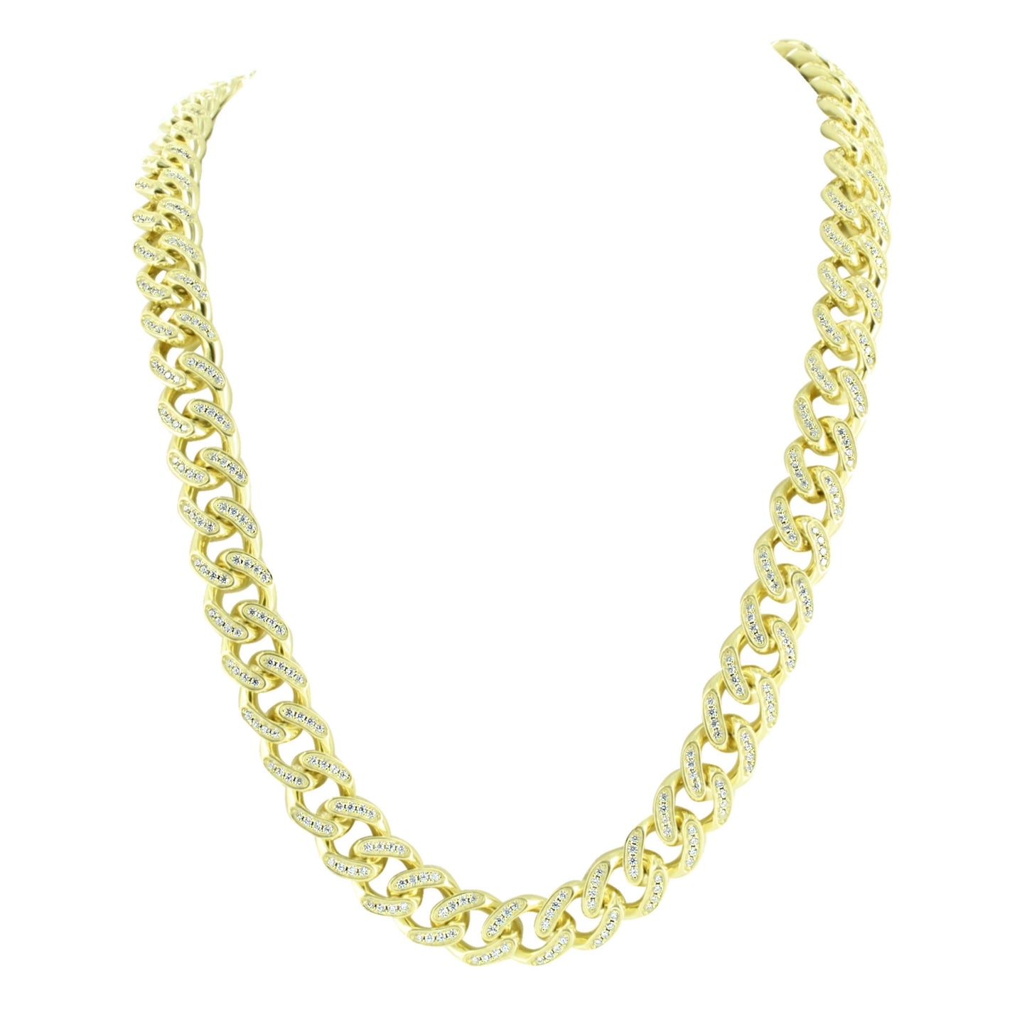 Gold Miami Cuban Necklace Sterling Silver 925 8 MM Simulated Diamonds