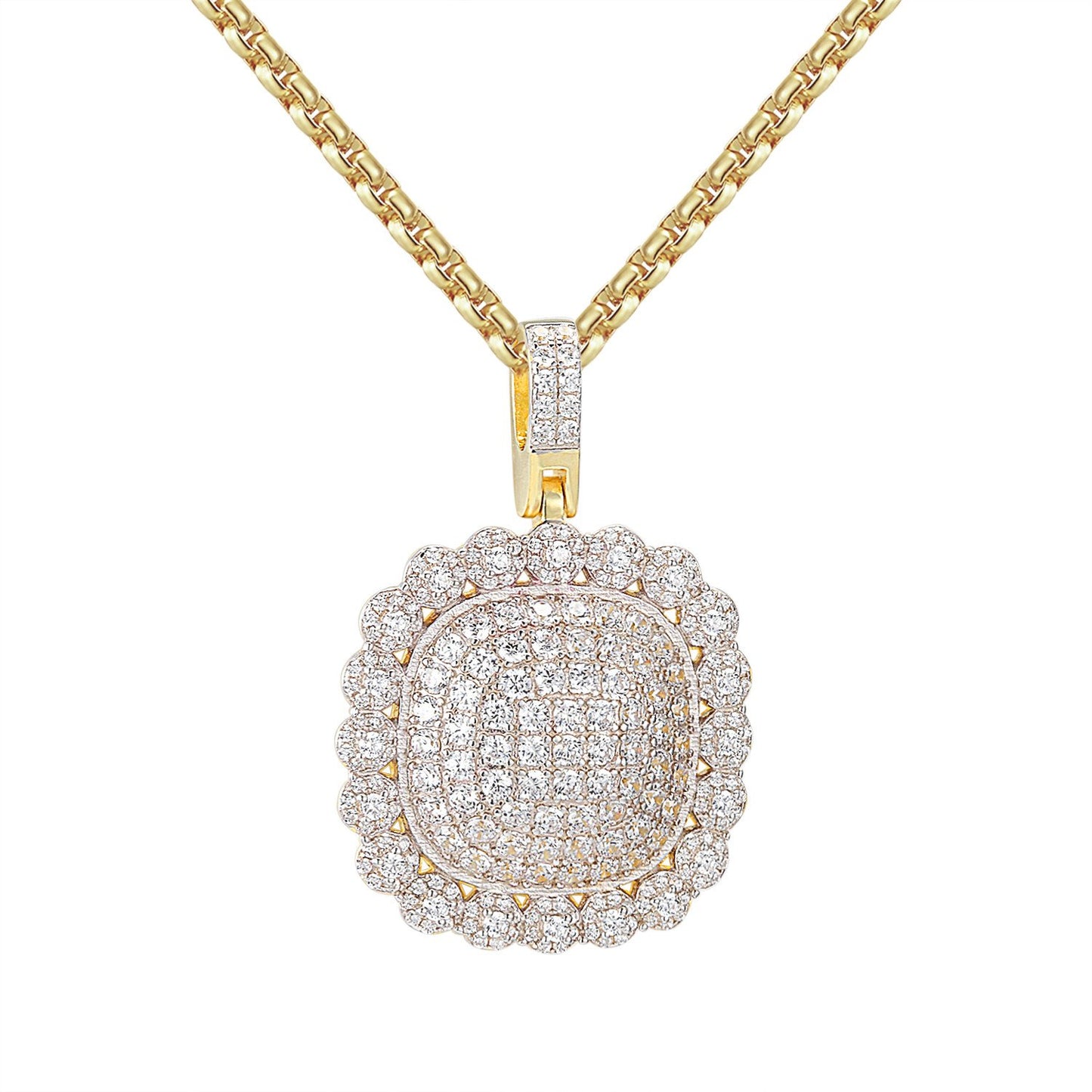 Bling Custom Medallion Circle Solitaire 14kGold Finish Hip Hop Pendant with 24" Box Chain