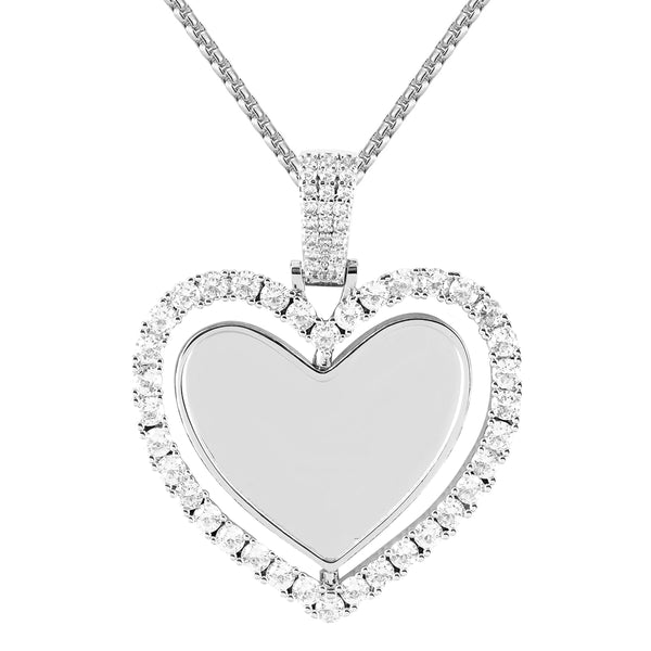 Solitaire One Row Heart Double Side Photo Picture Pendant Chain