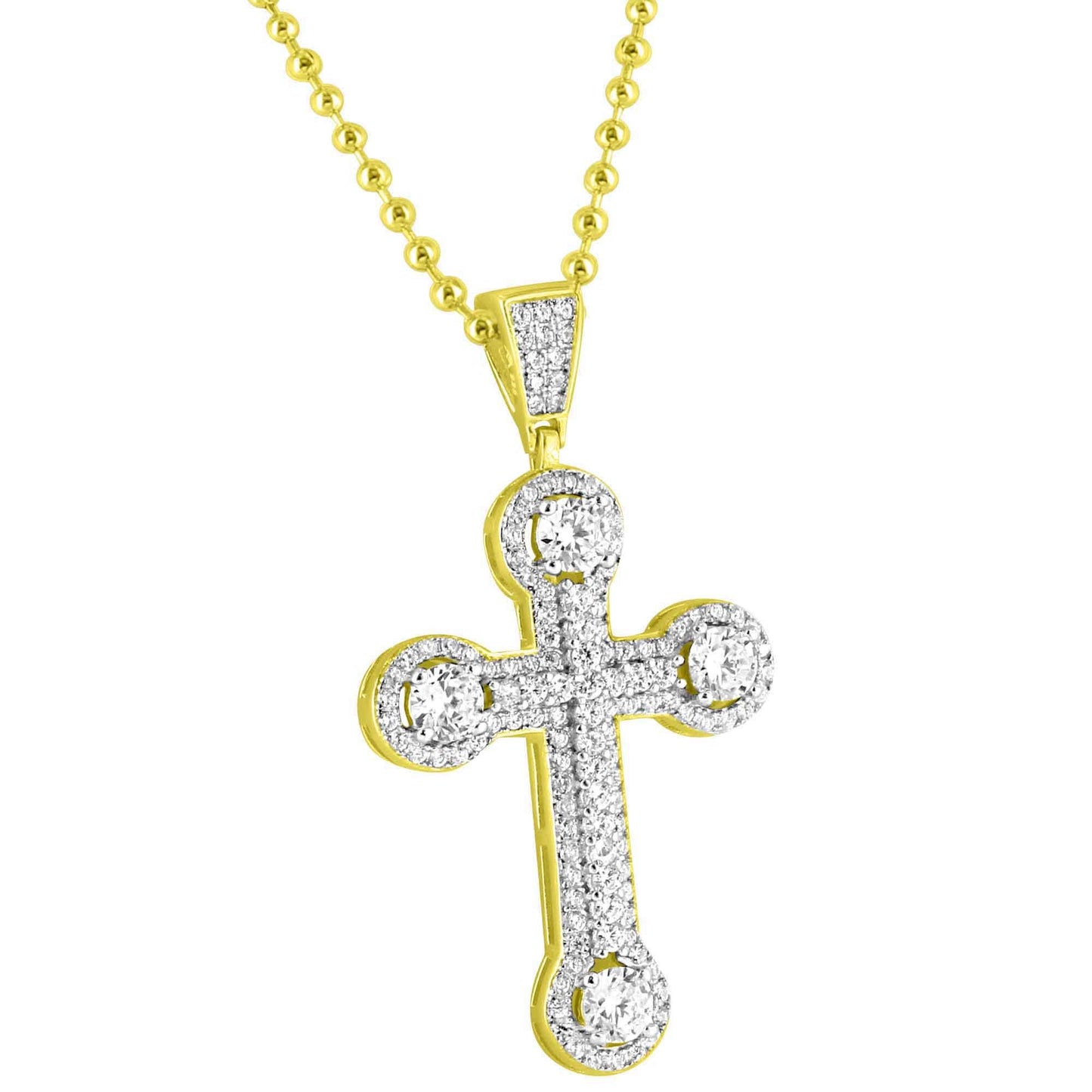 Solitaire Cross Pendant 14k Gold Tone Sterling Silver Lab Diamonds Free Bead Chain