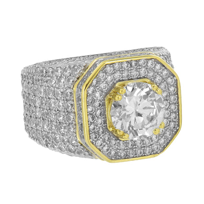 Solitaire Simulated Diamond Ring Round Cut Gold Over Sterling 925
