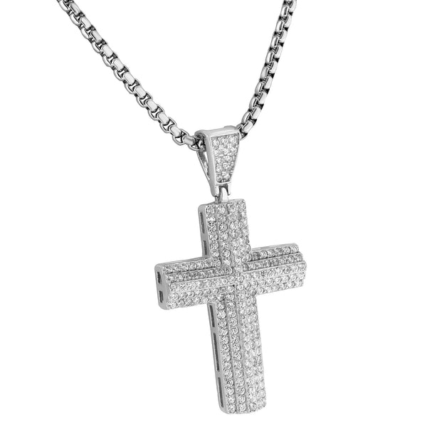 Custom Cross Pendant 14k White Gold Finish Lab Diamonds 925 Silver Chain