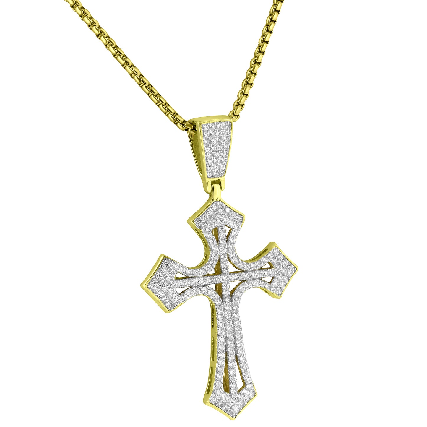 Christ Crucifix Cross Pendant 14k Gold Tone With Simulated Diamond