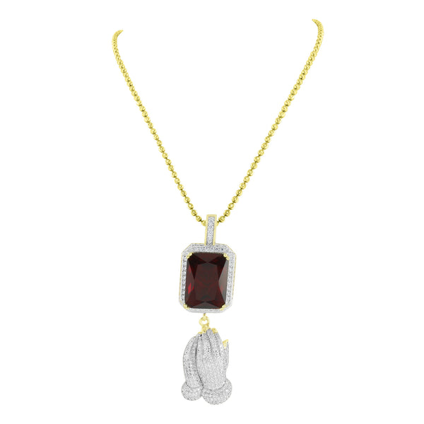 Garnet Ruby Praying Hands Pendant Gold On 925 Silver Exclusive