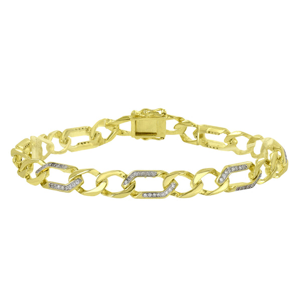 Sterling Silver Mens Bracelet Yellow Gold Finish Simulated Diamonds Brand New