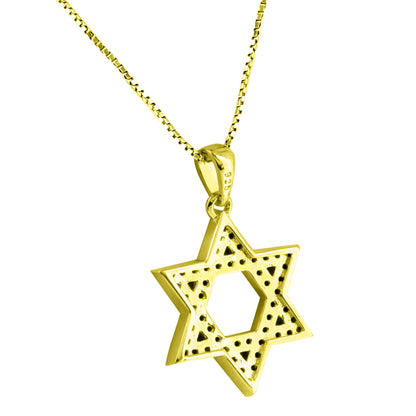Star Of David Sterling Silver Mini 0.9" Pendant 14k Gold Finish Lab Diamonds Necklace
