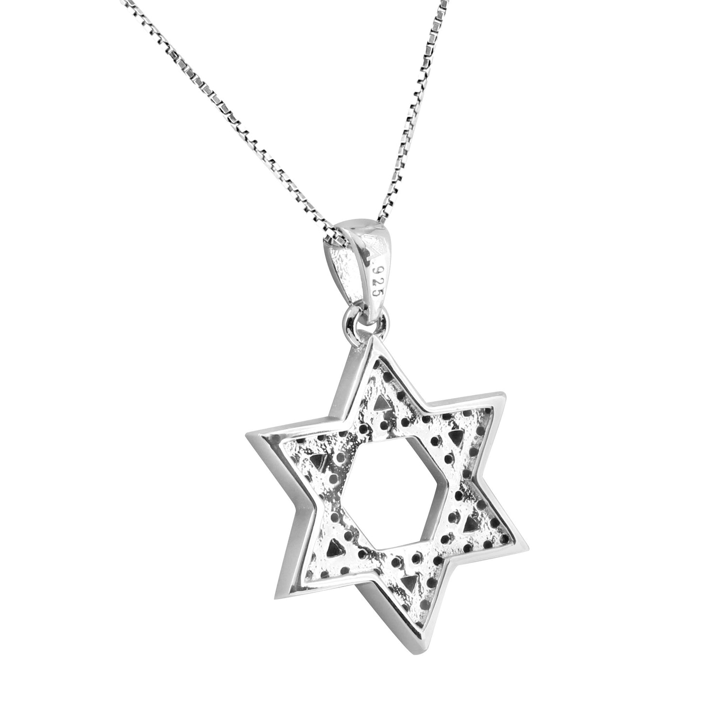 Sterling Silver Star Of David 0.9 Inch Pendant Necklace Set Lab Diamonds Custom Piece