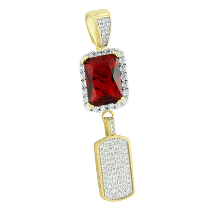 Unique Gold Dog Tag Ruby Pendant 14K Over Sterling Silver Lab Created Diamonds