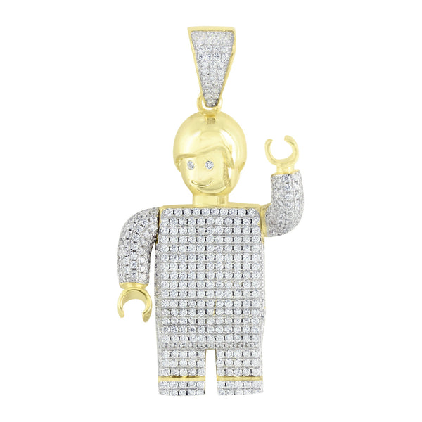 New Robot Lego Man Pendant 14K Gold Over Sterling Silver Lab Created