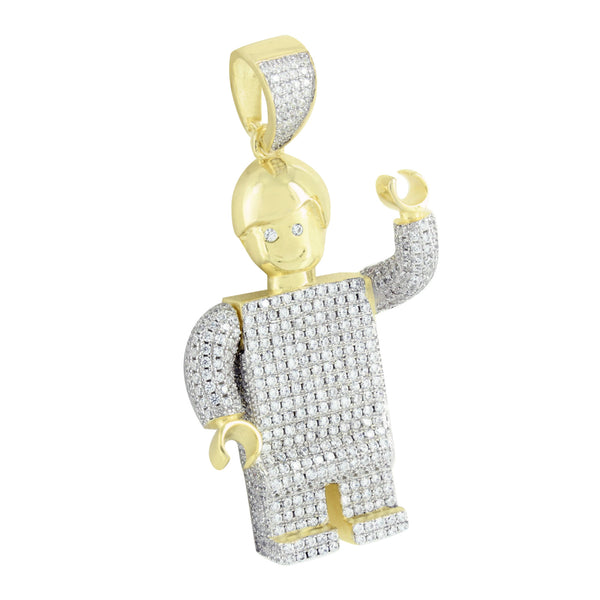 New Robot Lego Man Pendant 14K Gold Over Sterling Silver Lab Created