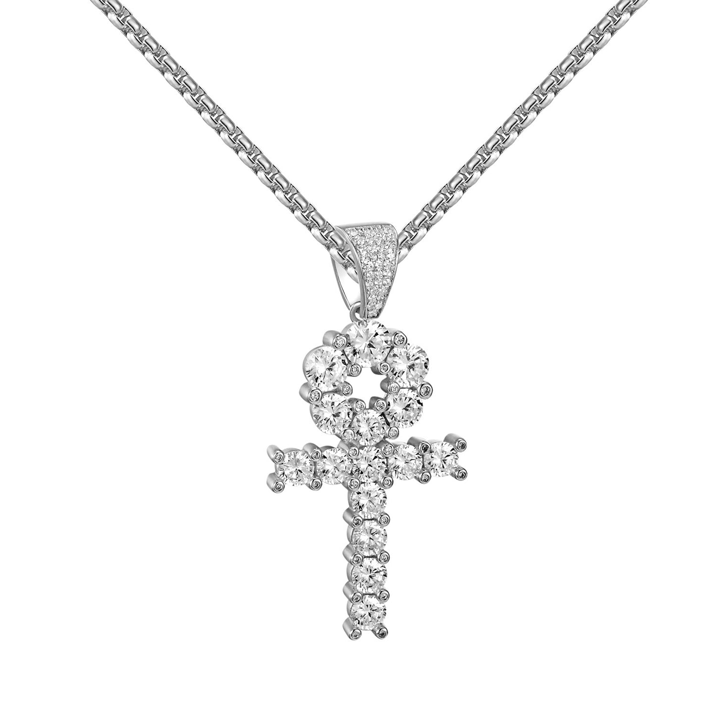 Sterling Silver Solitaire Ankh Cross Pendant Custom 2.0" Charm Bling Necklace