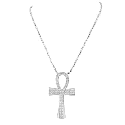 Sterling Silver Ankh Cross Pendant White Gold Finish Necklace