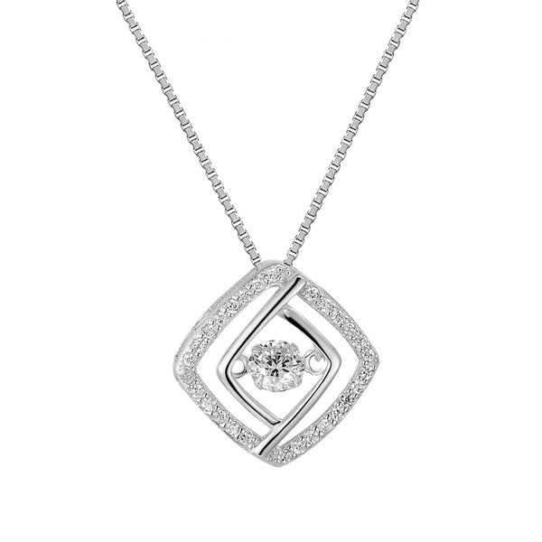 Silver Dazzling Solitaire Cushion Cut Bling Charm Pendant Free Necklace
