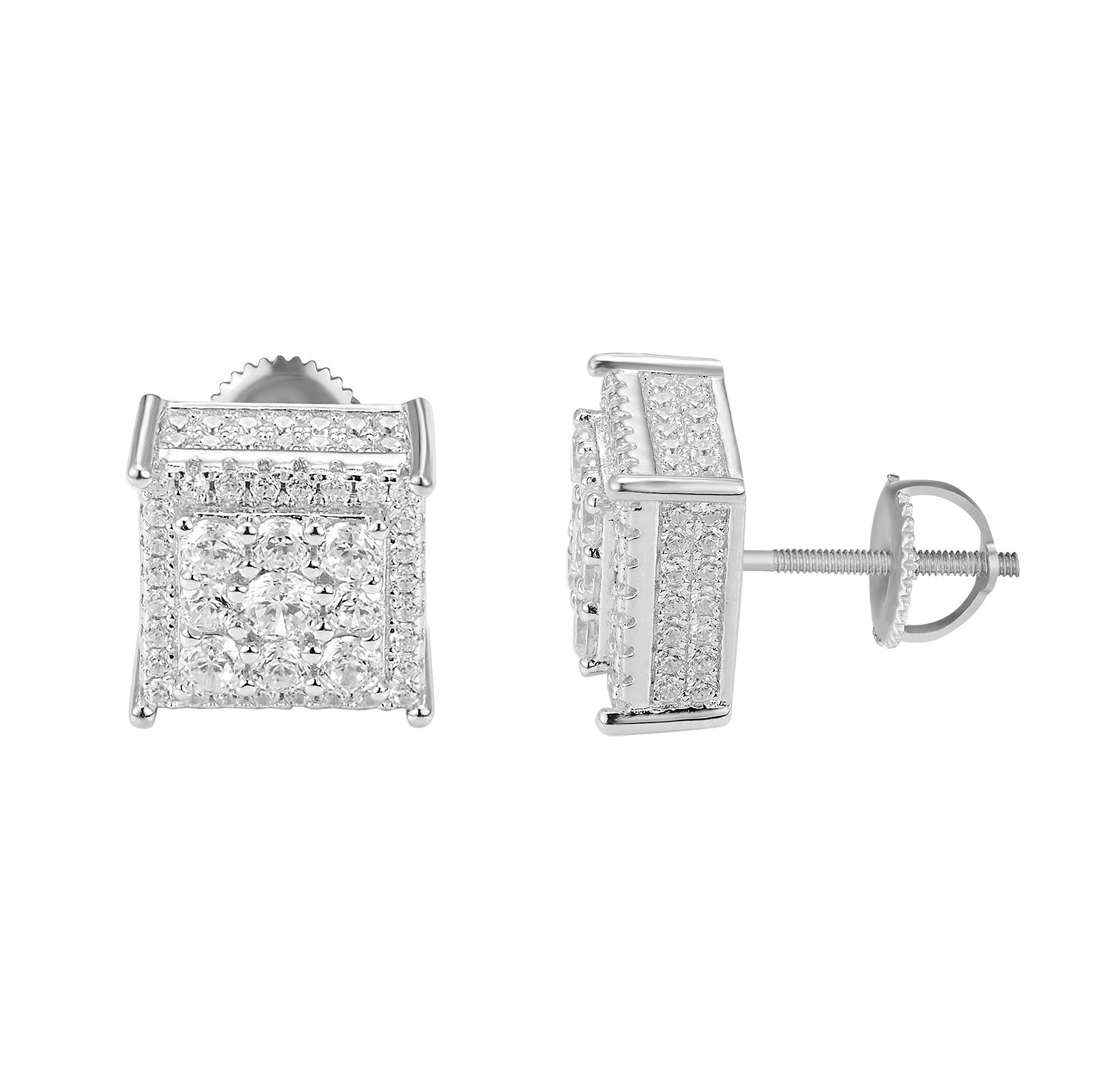 Solitaire Square Cluster lab Diamonds Silver Earrings