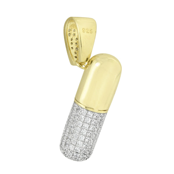 Capsule Pill Pendant 14k Gold Over Sterling Silver Lab Create Diamond