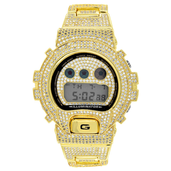 Gold Tone G Shock Watch  Simulated Diamonds DW6900 Mens