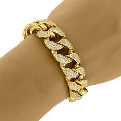 Men's Fully out Lab Diamonds Designer Miami Cuban Bracelet 14k Gold Finish