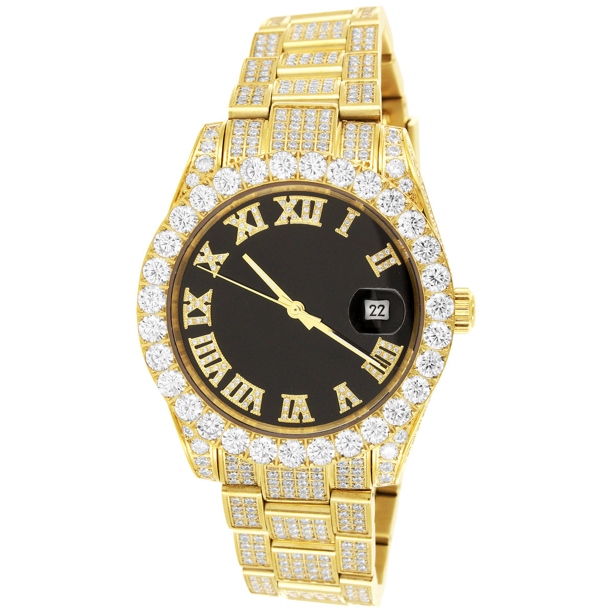 Steel 40mm Gold Solitaire Bezel Roman Dial Band Watch