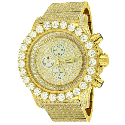 Gold Tone Mens Solitaire Bezel Stainless Steel Watch