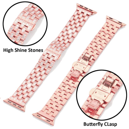 Steel 14k Rose Gold Finish Bling 38mm Apple Watch Band