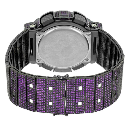 Custom G-Shock GD100A-7A Watch Analog Purple Simulated Diamonds  52 MM