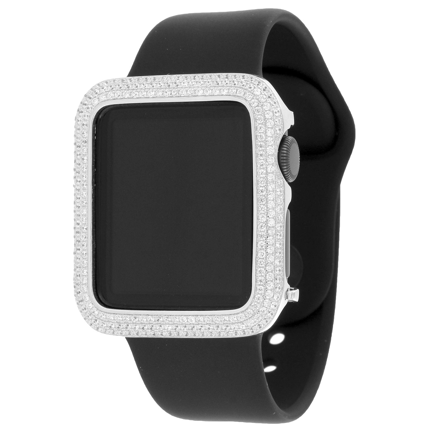 Mens Apple Watches Black Sport Band Simulated Diamond Silver Tone 38mm iOS Touch