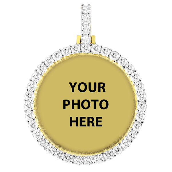 Gold Tone One Row Solitaire Tennis Picture Photo Pendant