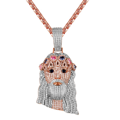 Two Tone Rose King Holy Jesus Face Pear Cut Crown 3D Pendant