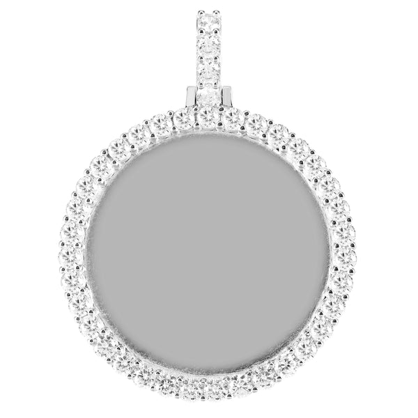 Silver One Row Circle Solitaire Prong Picture Gift Icy Pendant