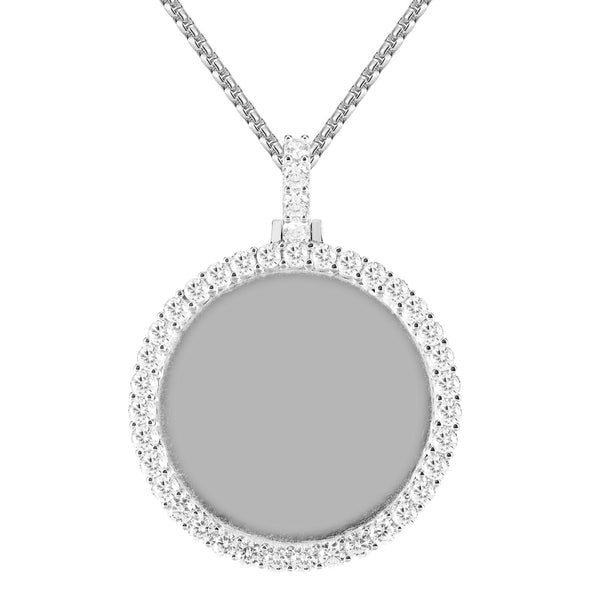 Silver One Row Circle Solitaire Prong Picture Gift Icy Pendant