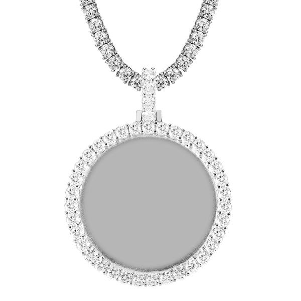 Silver One Row Circle Solitaire Prong Picture Gift Icy Pendant