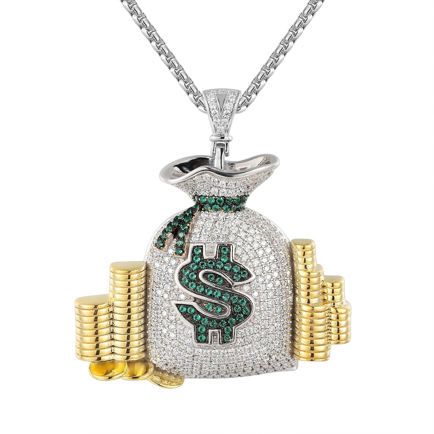Money Bag Stack  Cash Coins Pendant Necklace