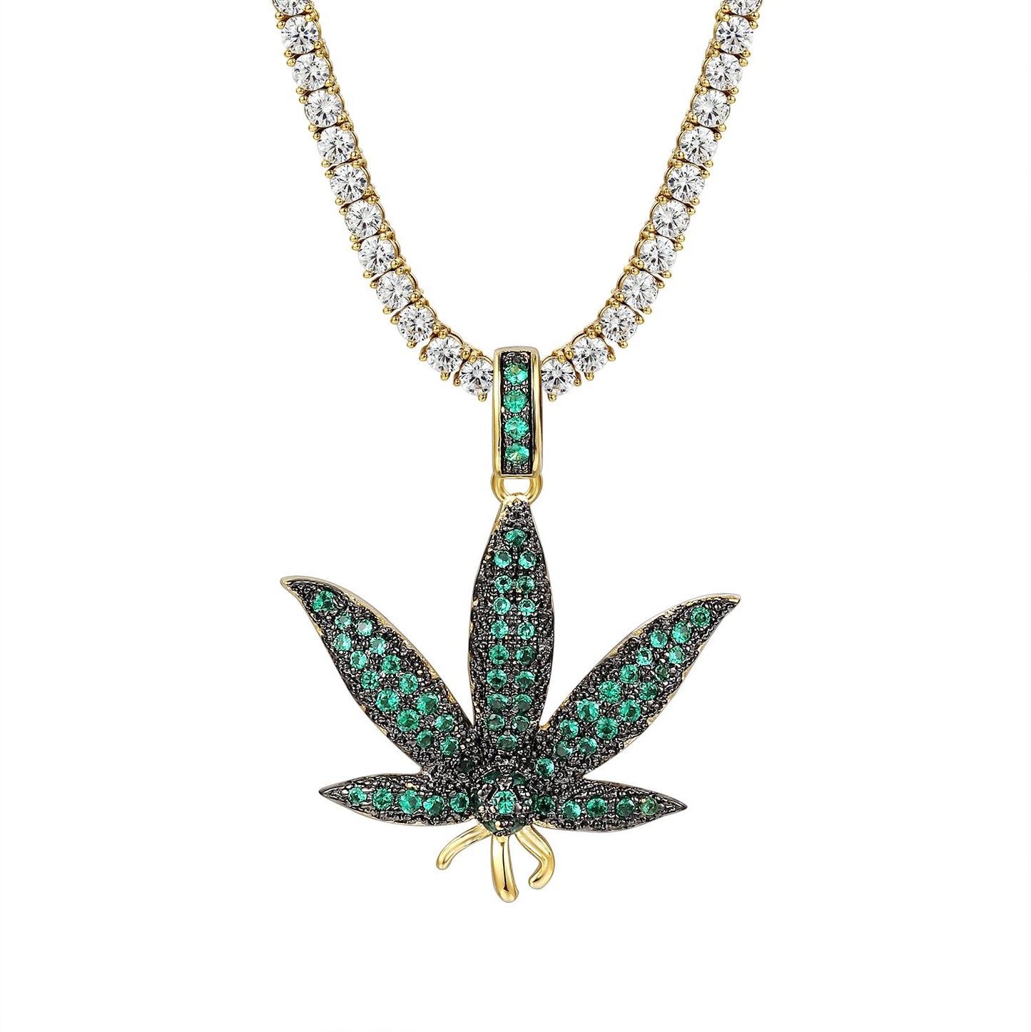 Green Marijuana Leaf Cannabis Pendant 24" Necklace