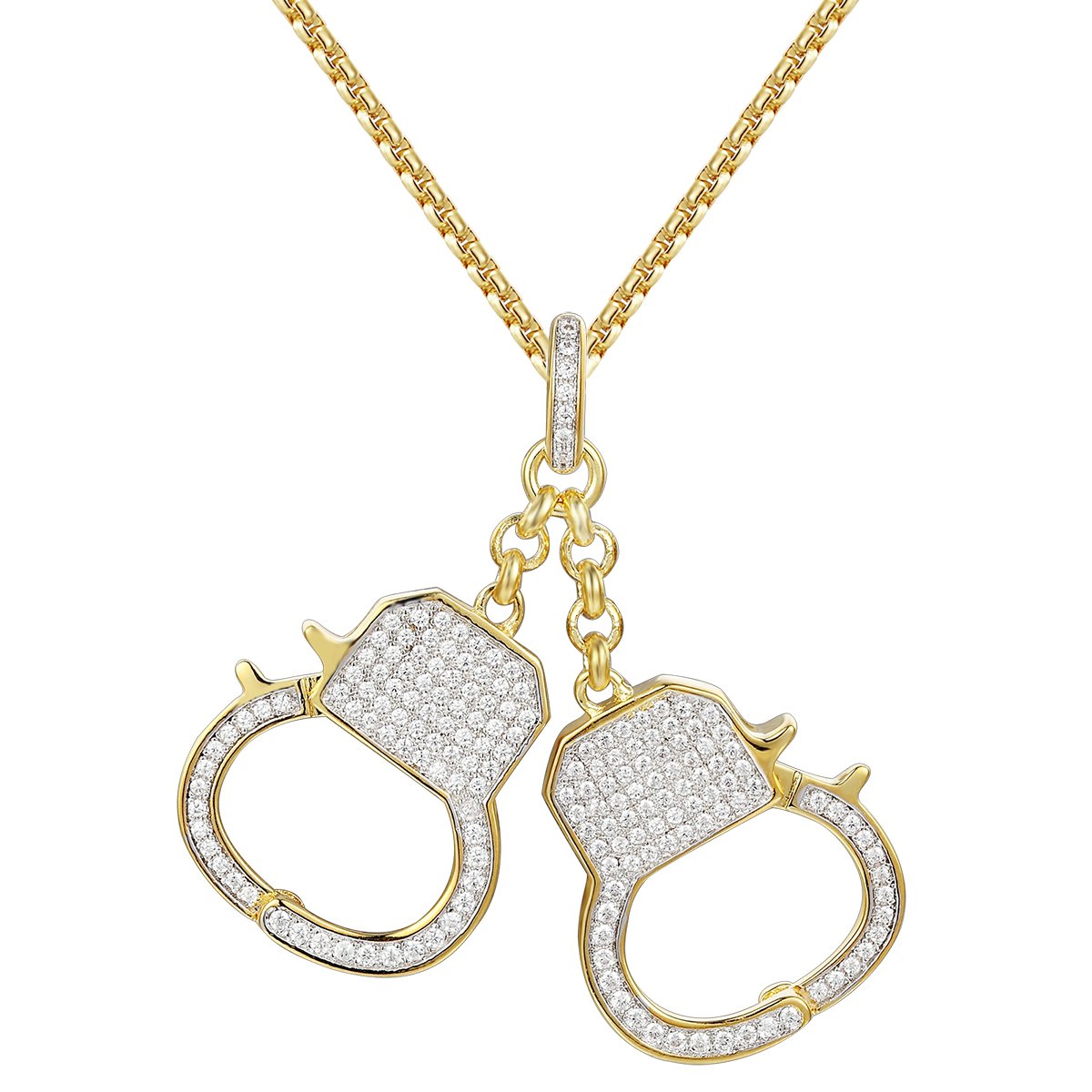 Men's  14k Gold Finish Handcuffs Pendant Charm Necklace