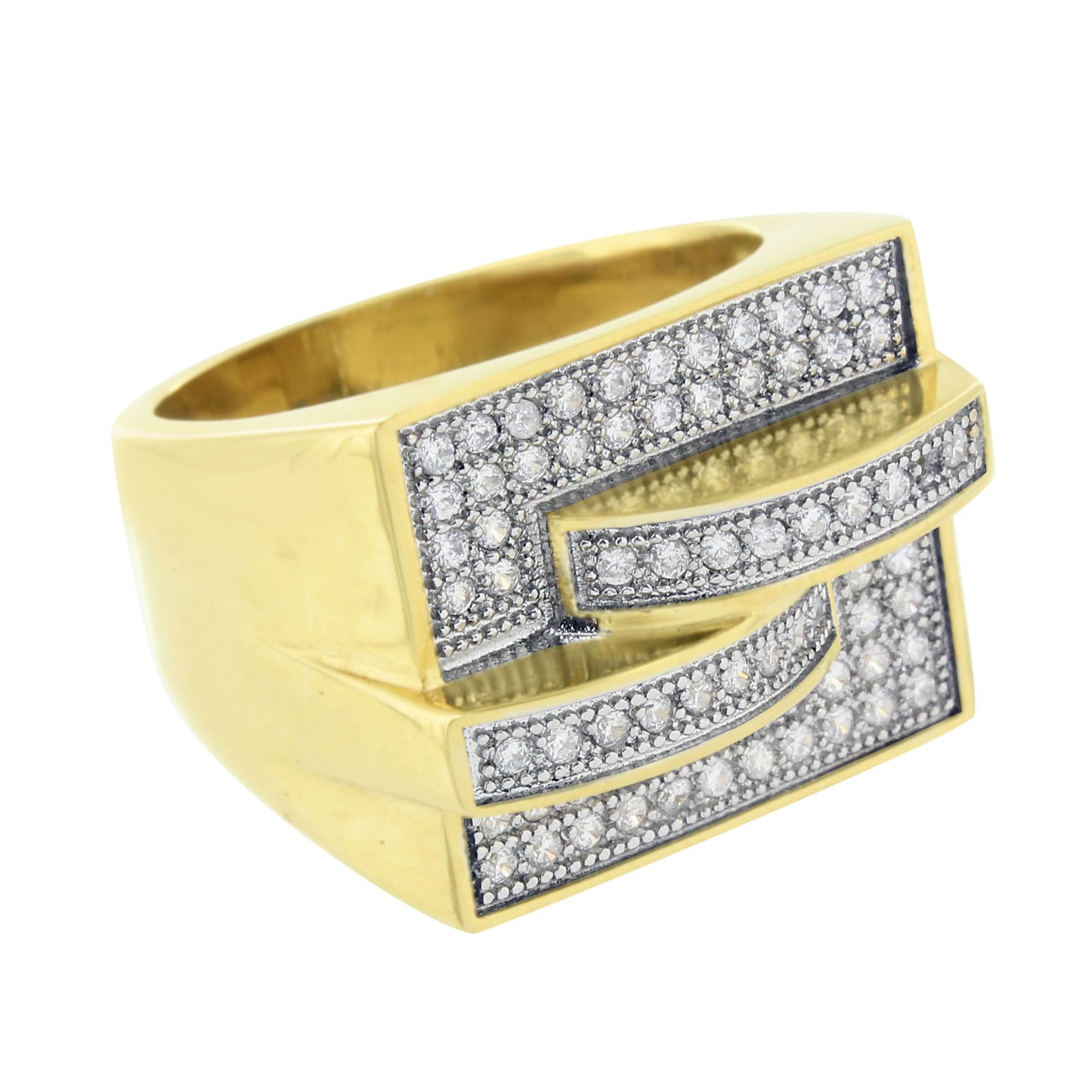 Stainless Steel Mens Ring Gold Finish Wedding Simulated Diamonds Engagement Sale