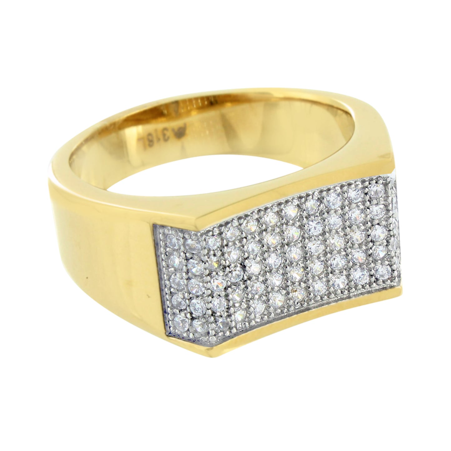 Stainless Steel Mens Ring Gold Finish Simulated Diamonds Engagement Wedding New