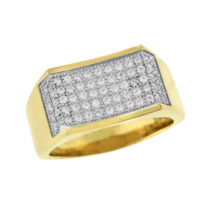 Stainless Steel Mens Ring Gold Finish Simulated Diamonds Engagement Wedding New