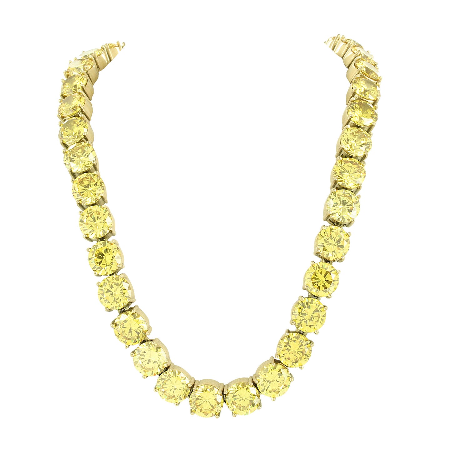 Solitaire Lab Diamond Necklace Canary Round Cut Stainless Steel Gold Tone 10 MM